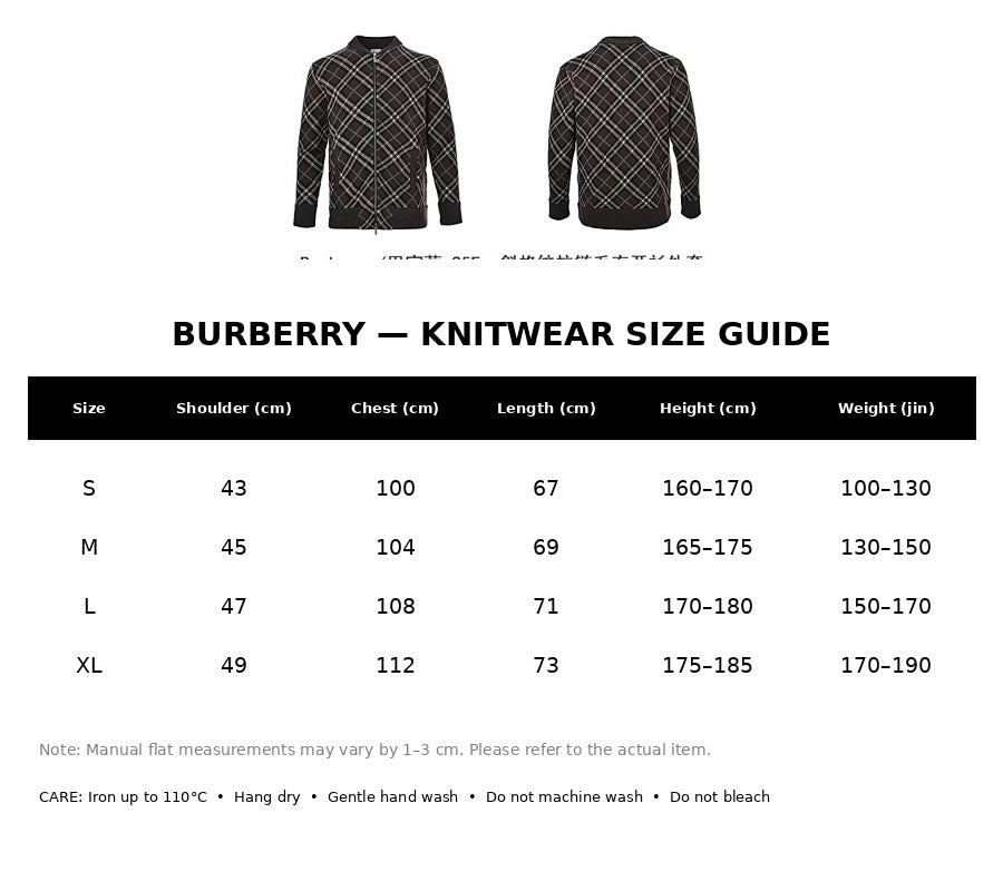 Burberry Casual Knitwear#08 - English Size Chart