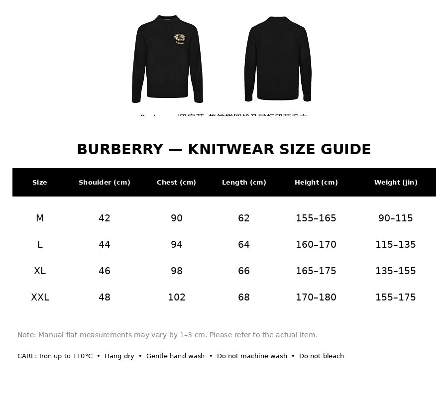 Burberry Casual Knitwear#16 - English Size Chart