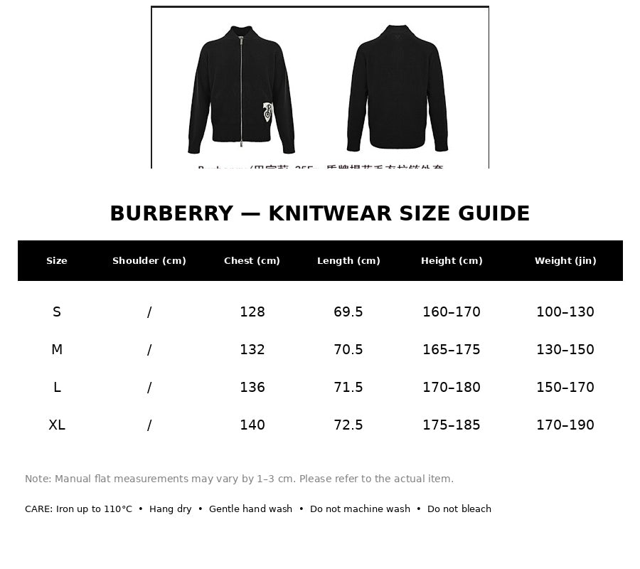 Burberry Casual Knitwear#17 - English Size Chart