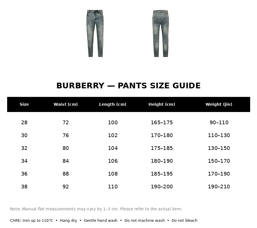Burberry Casual Pants#01 - English Size Chart