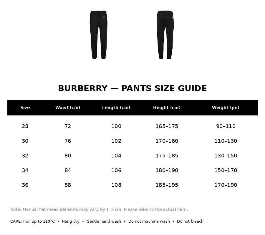 Burberry Casual Pants#02 - English Size Chart