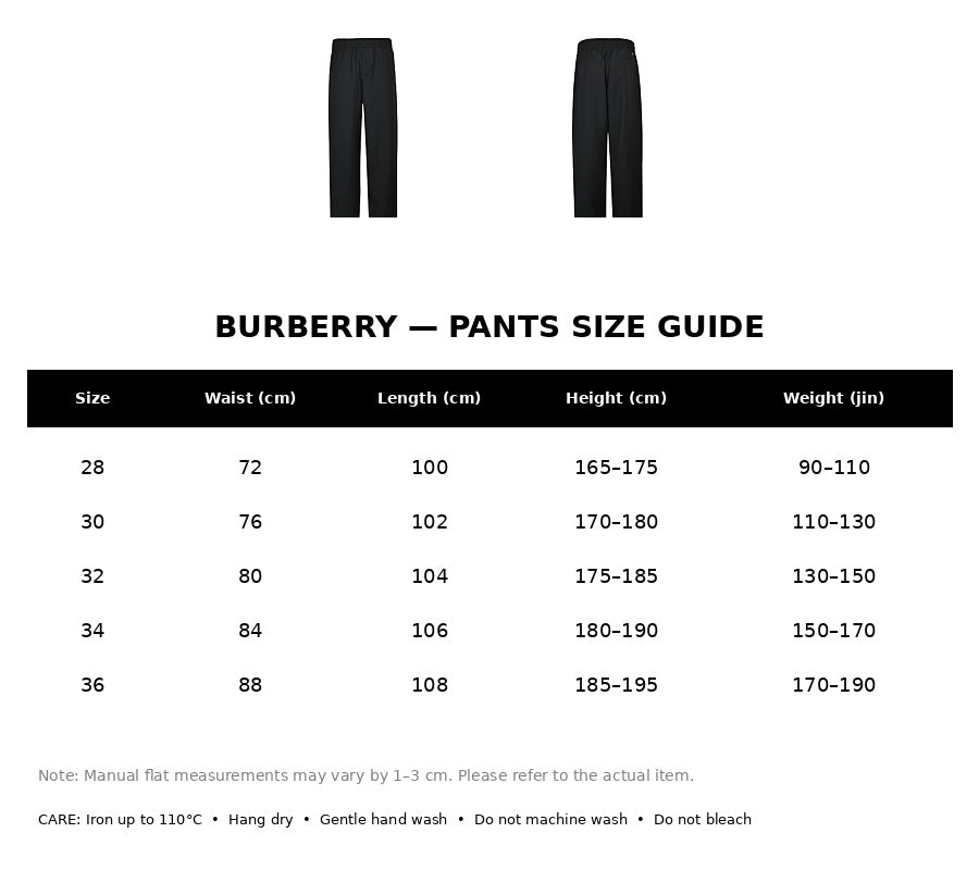 Burberry Casual Pants#03 - English Size Chart