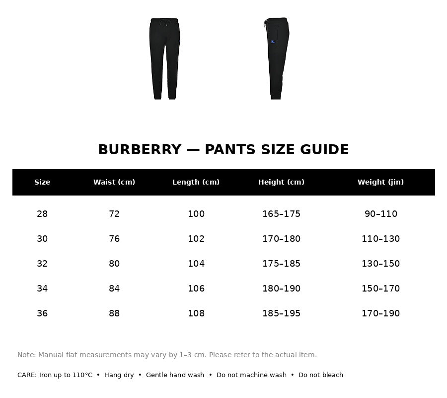 Burberry Casual Pants#06 - English Size Chart