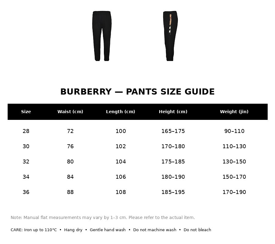 Burberry Casual Pants#07 - English Size Chart