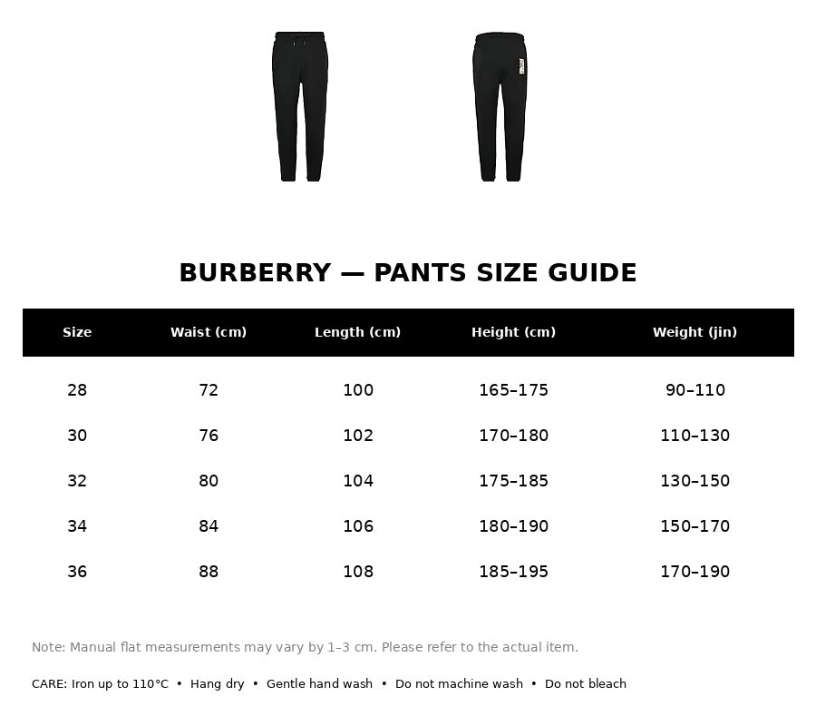 Burberry Casual Pants#11 - English Size Chart