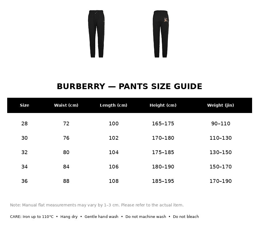 Burberry Casual Pants#12 - English Size Chart