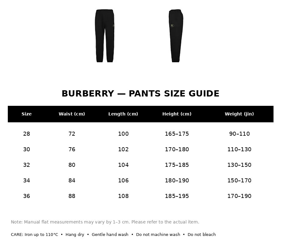 Burberry Casual Pants#13 - English Size Chart