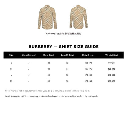 Burberry Casual Shirt#02 - English Size Chart