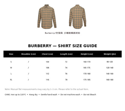 Burberry Casual Shirt#06 - English Size Chart