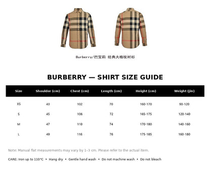 Burberry Casual Shirt#12 - English Size Chart