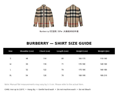 Burberry Casual Shirt#18 - English Size Chart