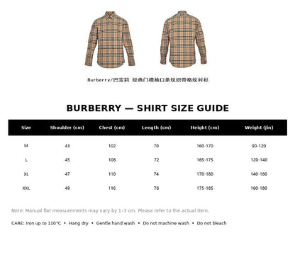 Burberry Casual Shirt#19 - English Size Chart
