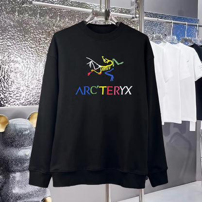 Black sweatshirt front with multicolor graphic