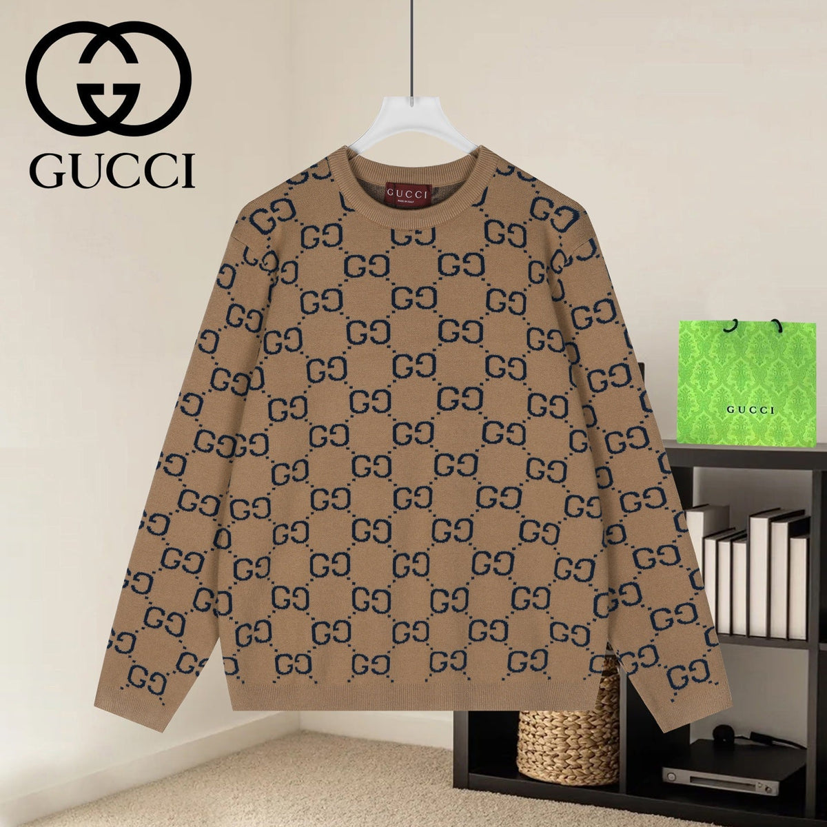Gucci Monogram Double-G Jacquard Crewneck Sweater - Image 1